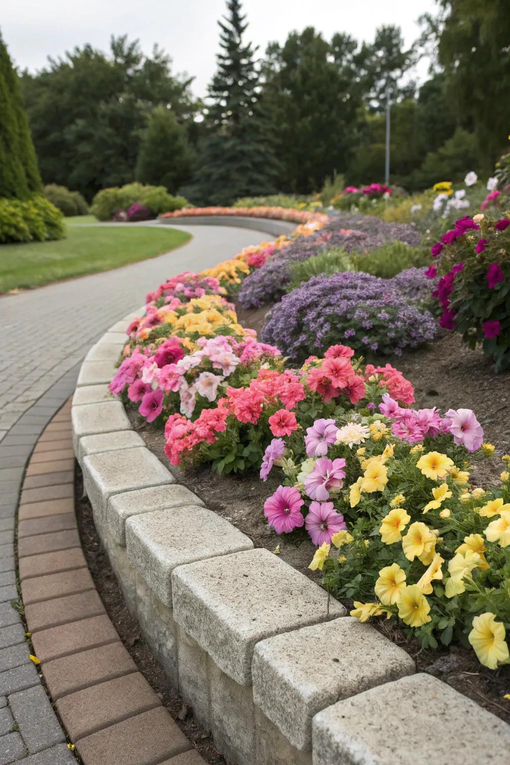 Patterned hardscape trim delivers a fashionable and resilient border.