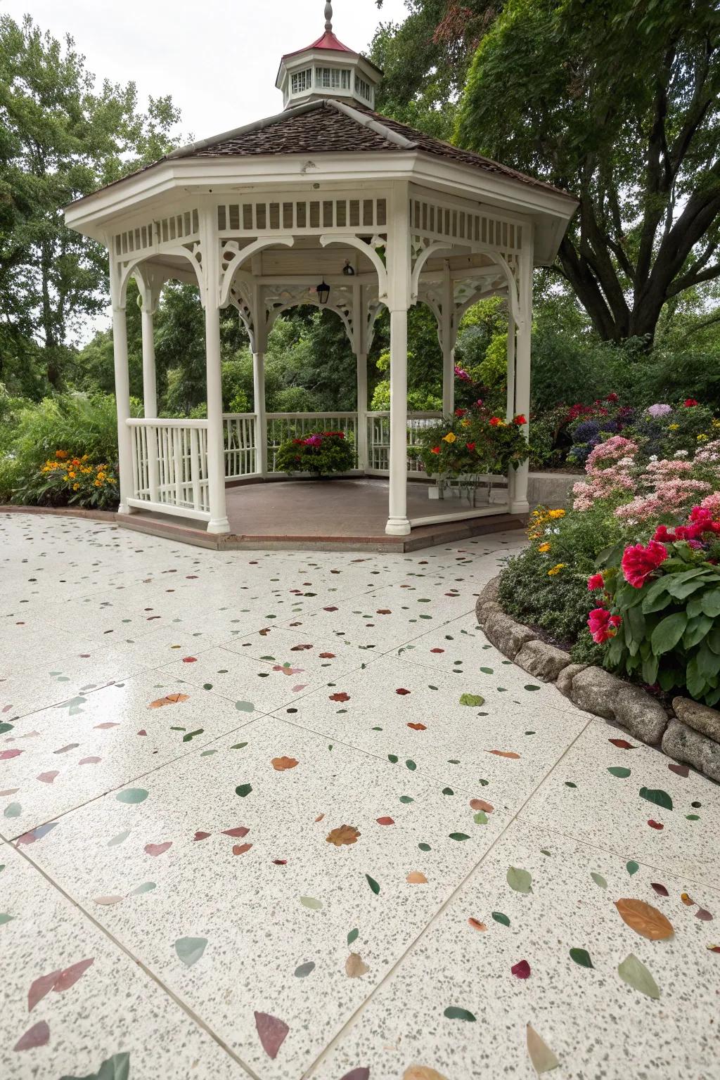 Bestow a trace of extravagance with refined stone replica flooring.