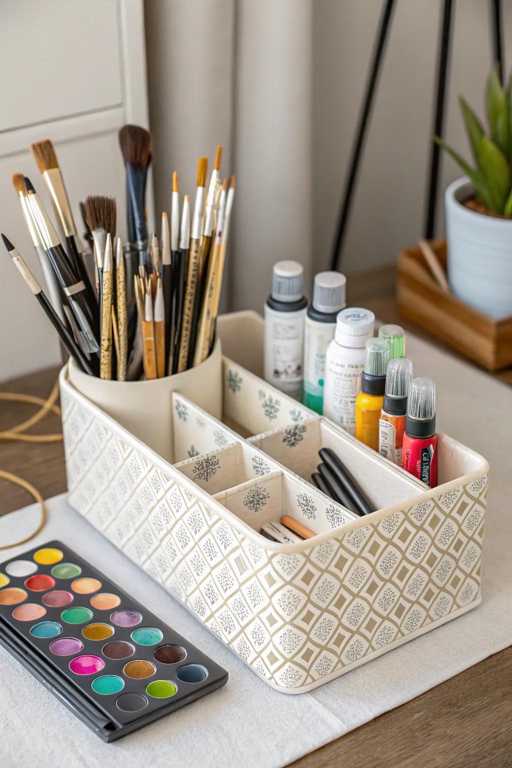 A sophisticated organizer to maintain accessible and systematic art supplies.