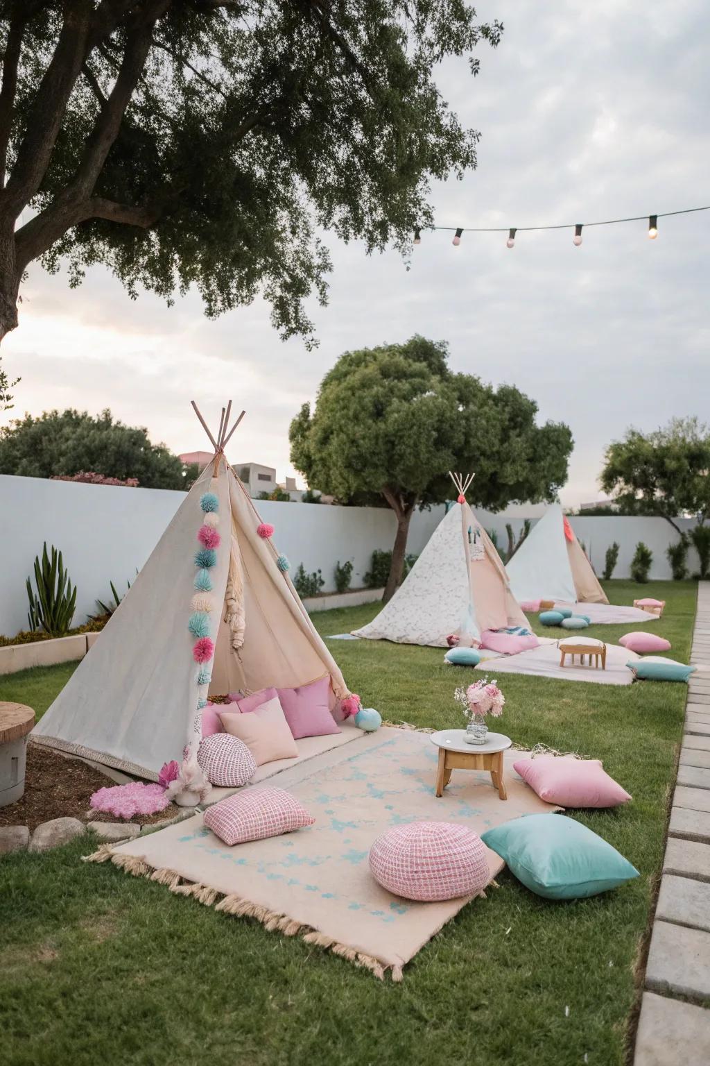 Teepee shelters present a welcoming escape for peaceful spa moments.