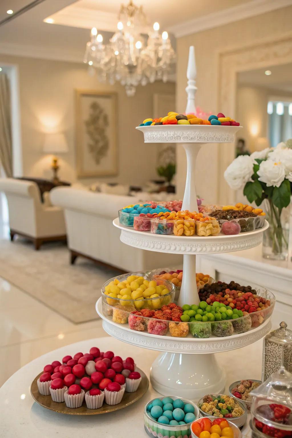 Tiered platforms bring dimension and elegance to your candy display.