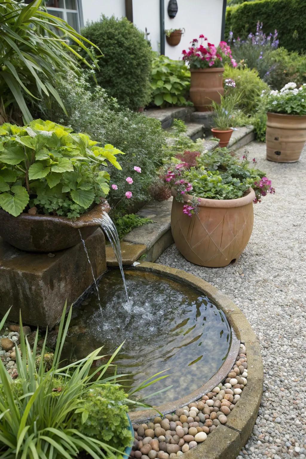 The presence of a water feature introduces a soothing dimension to the gravel garden.