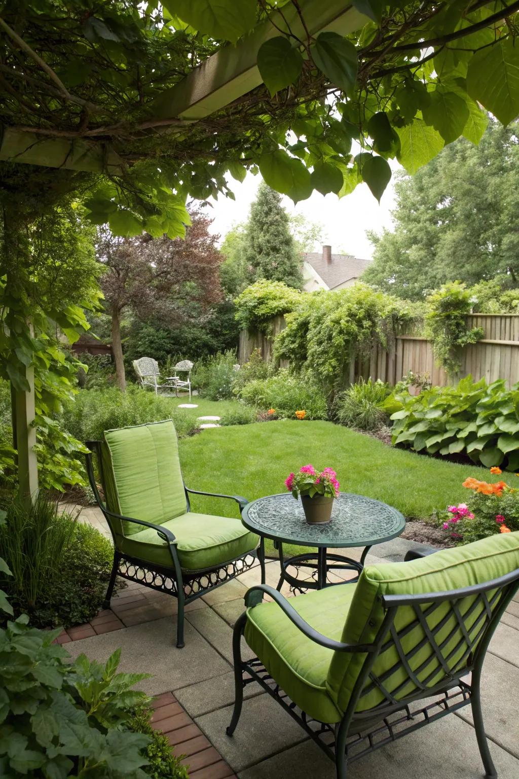 An exterior escape highlighted by verdant furnishings.