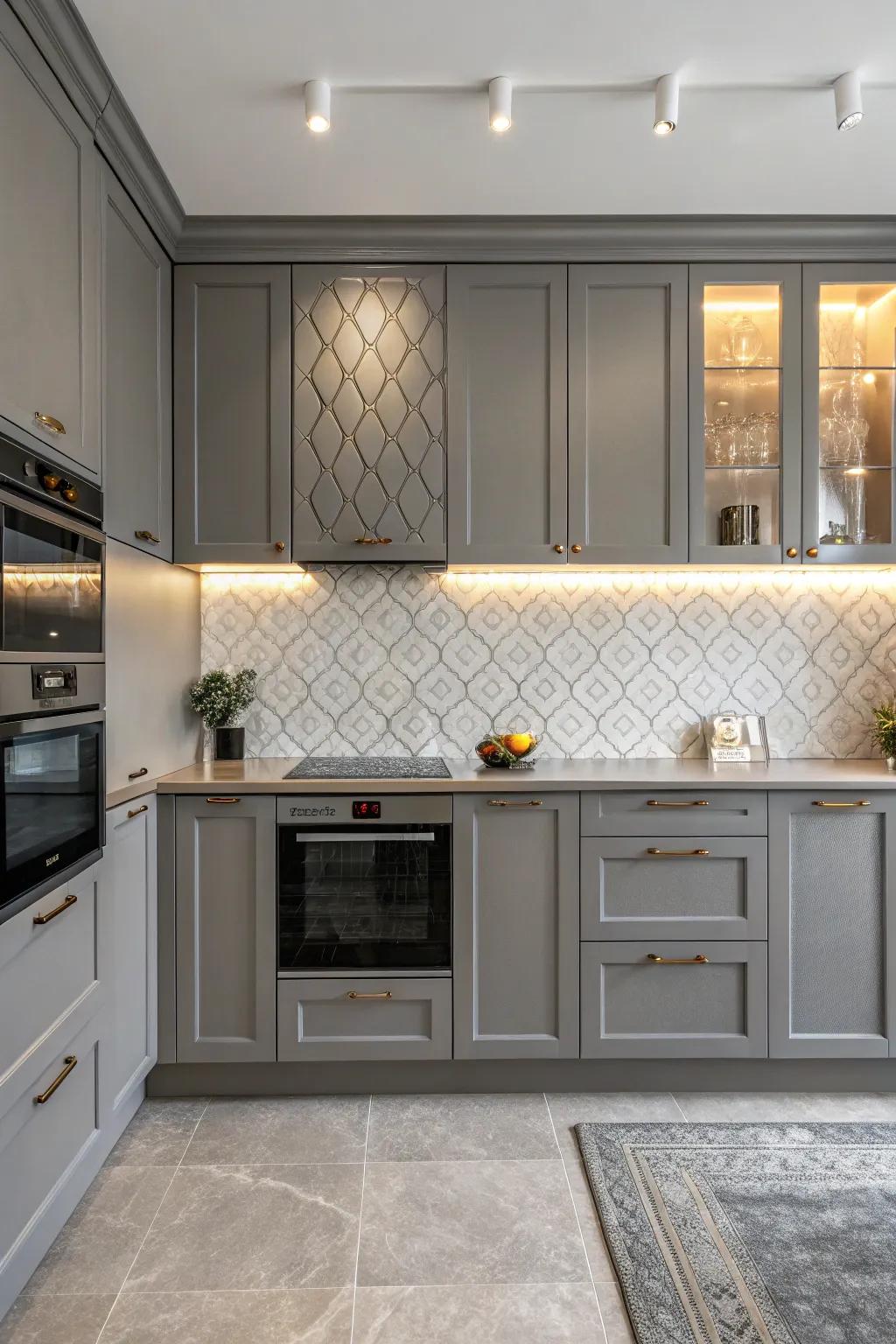 Textured components enrich and add interest to a grey kitchen.