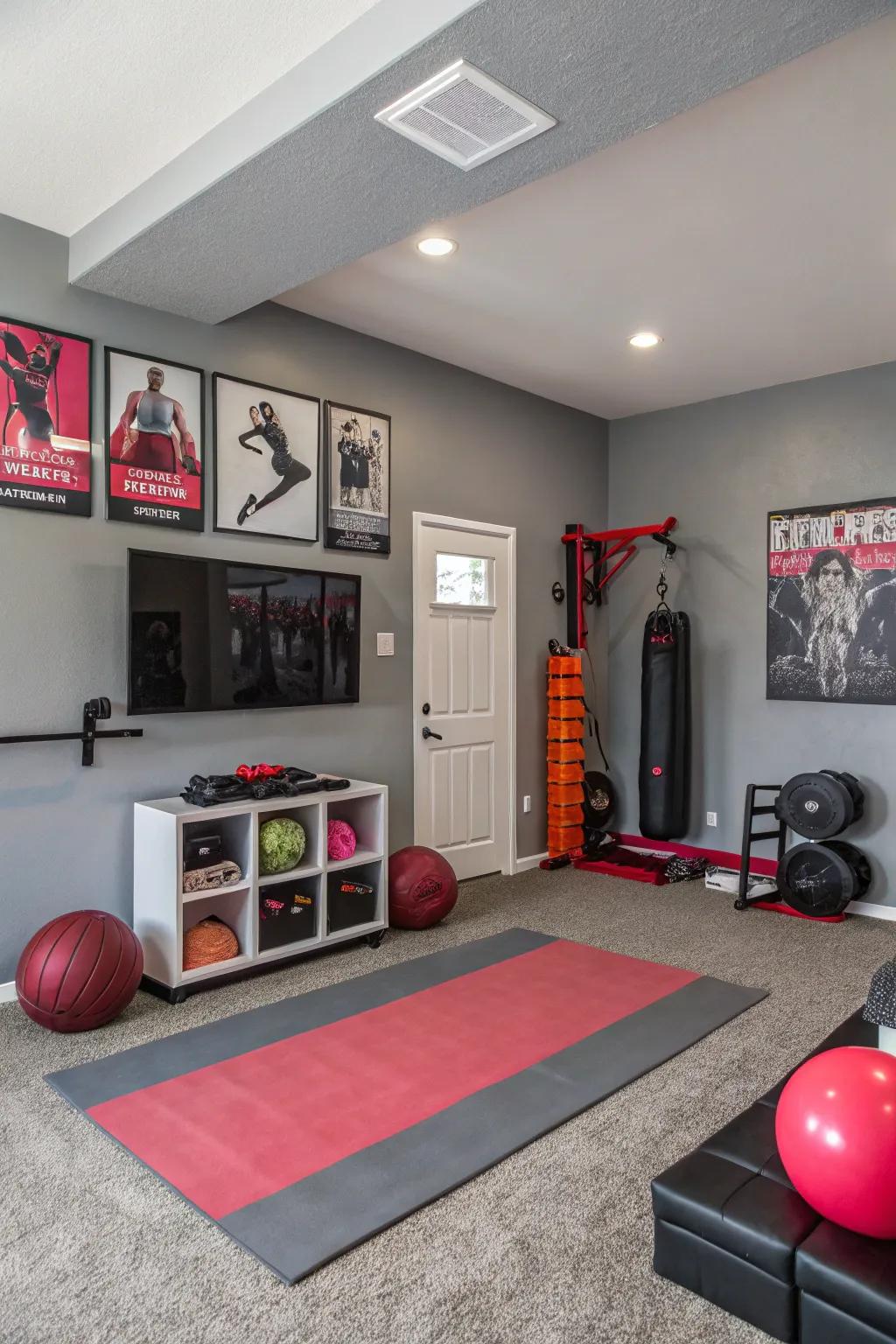 Stabilize your exercise area using understated and striking shades.