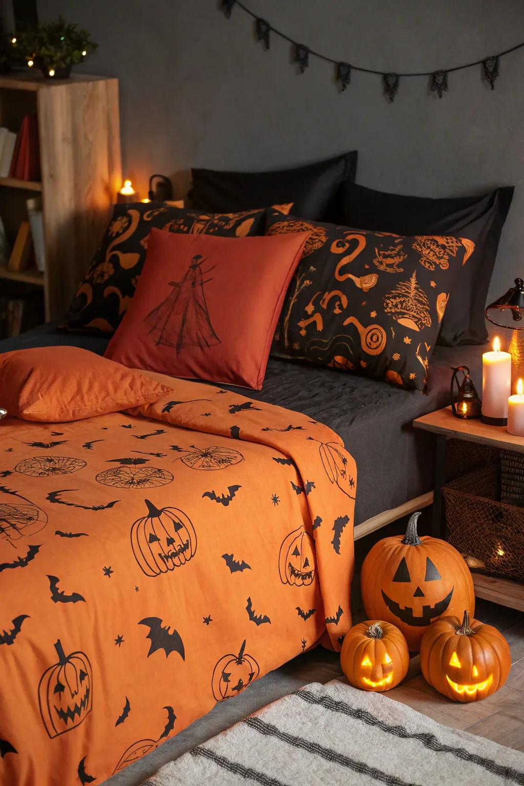 Themed bed ensembles instantaneously convert your personal space into a Halloween refuge.