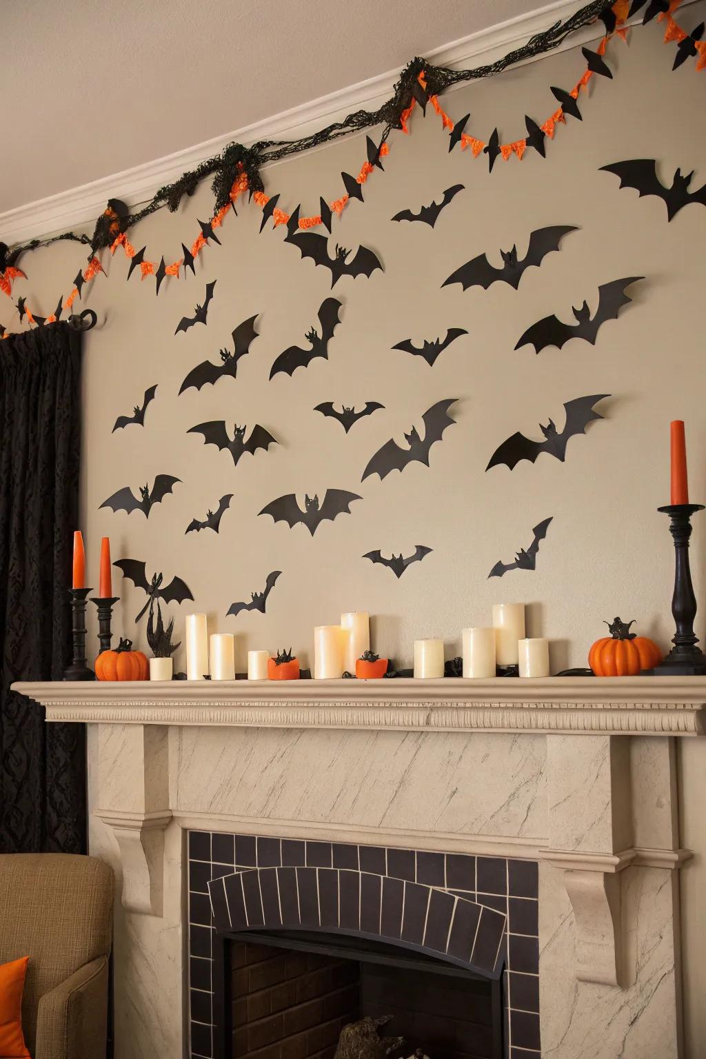 Bats in flight, a quintessential Halloween spectacle.