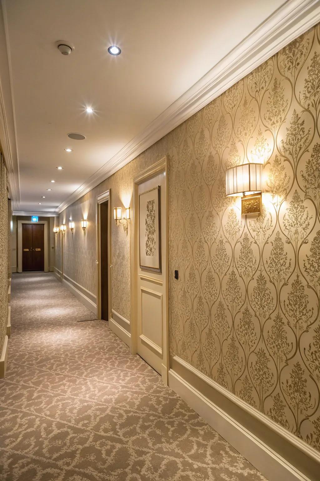 A hallway showcasing richly dimensional surface covering.