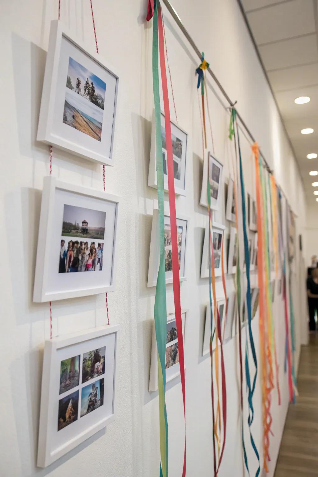 A dynamic photo presentation employing layered bands of varying lengths.