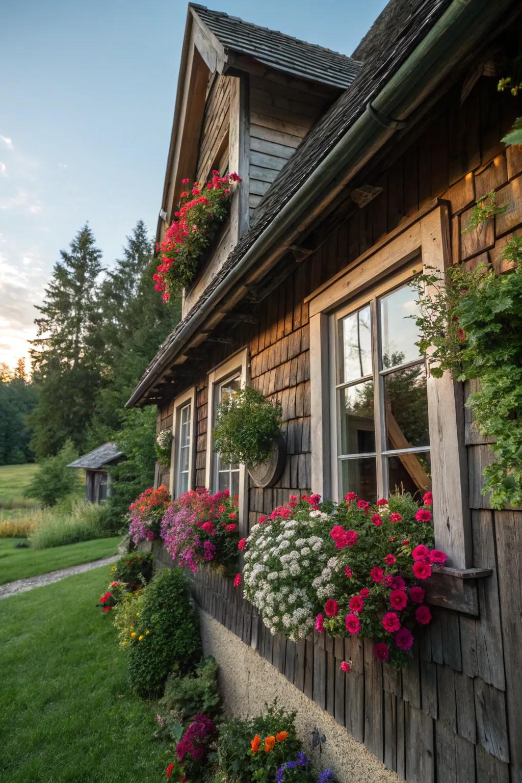 Window boxes introduce countryside charm and a burst of color.