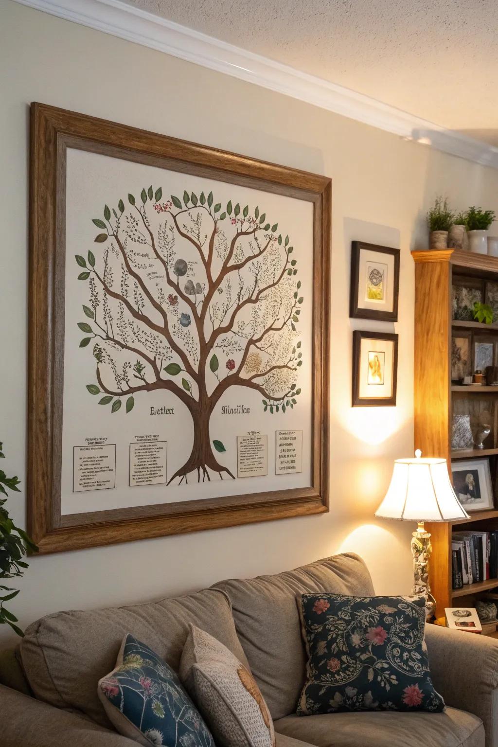 A framed genealogical chart that commemorates generations of love.