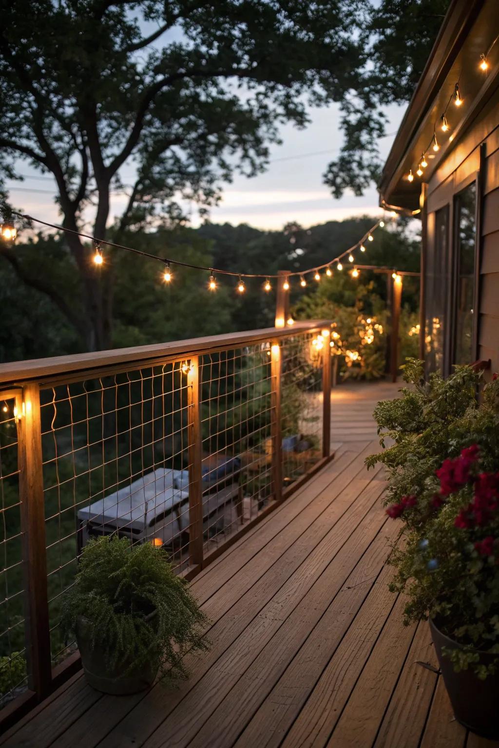 Illumination converts an ordinary deck into a nighttime escape.