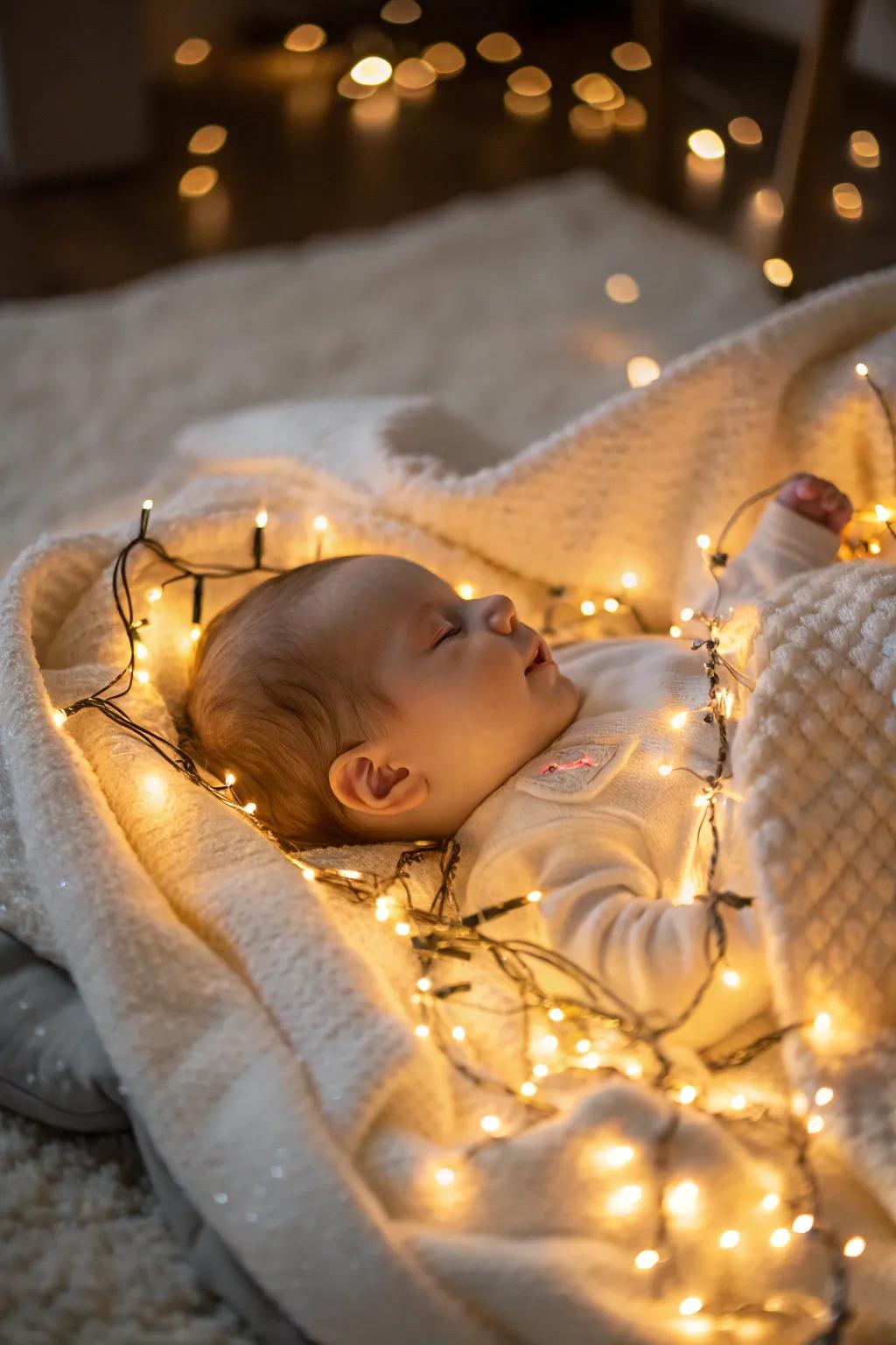 A captivating radiance envelops your little one in this enchanting ambiance.