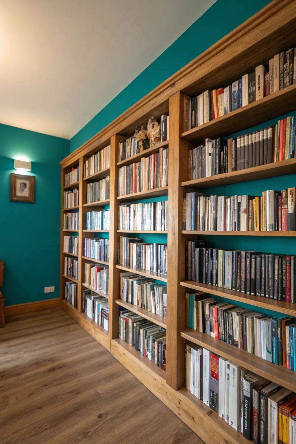 A colorful backdrop enriches the mood of the library.