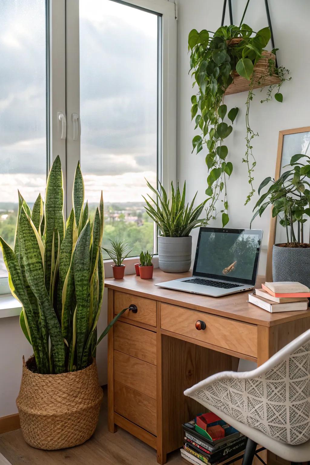 Flora add a natural touch and sanitize the air in your home office.