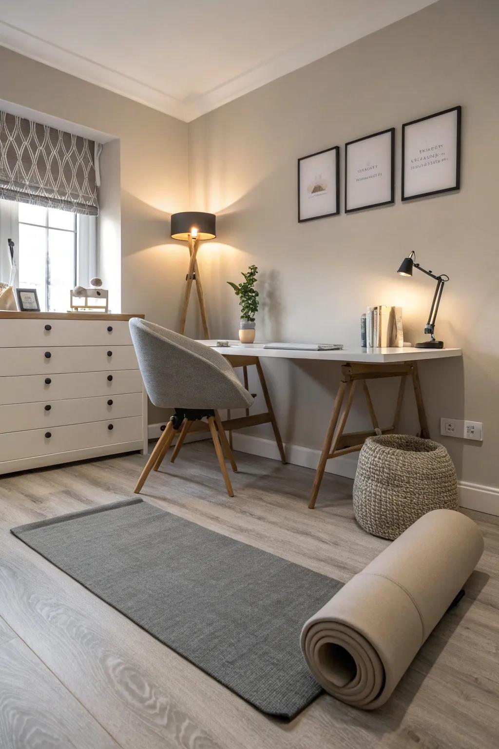 Neutral colors encourage a peaceful and harmonious environment in your combined workspace.