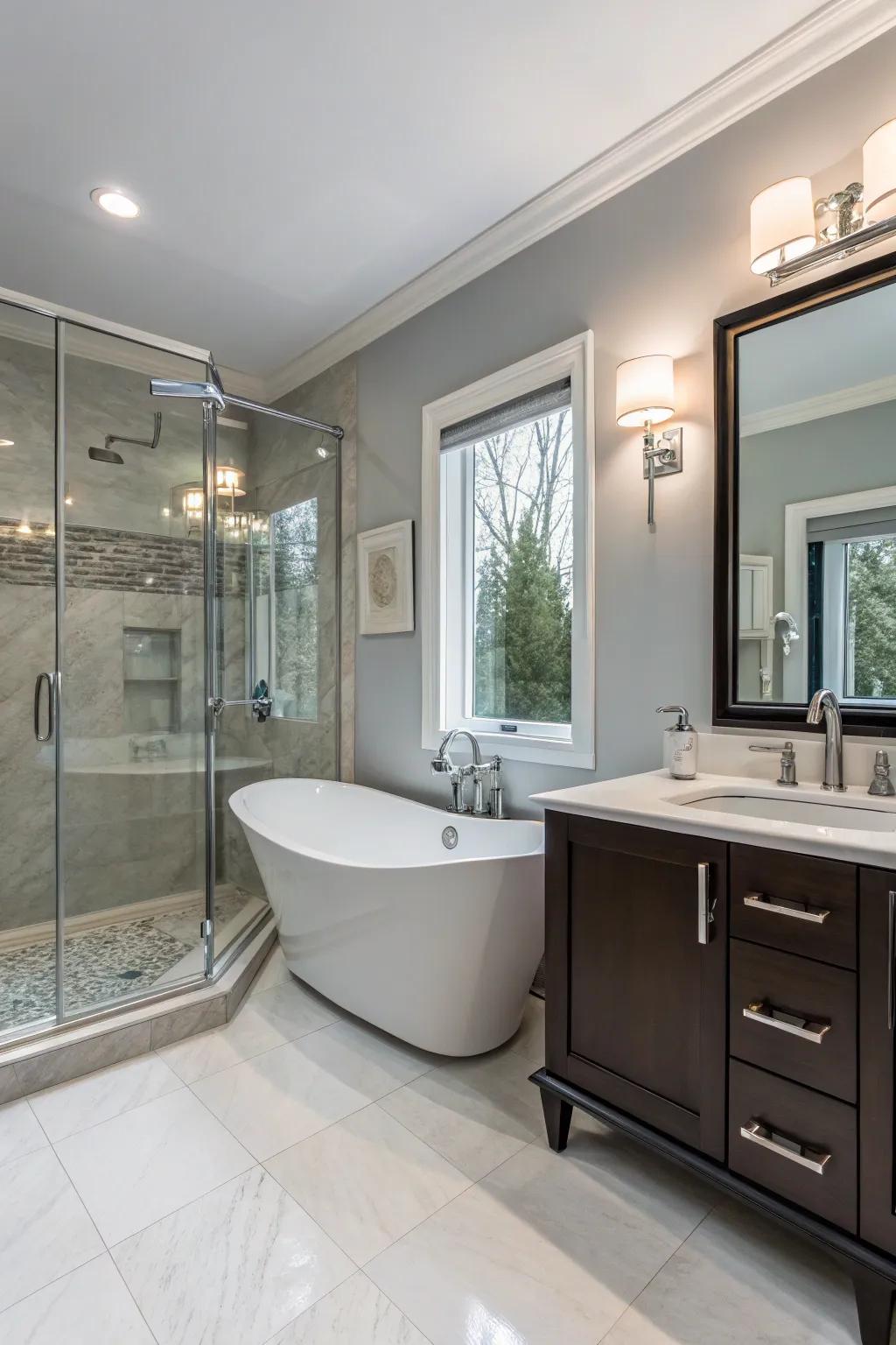 A bathing area transformed with modern, matching fixtures.