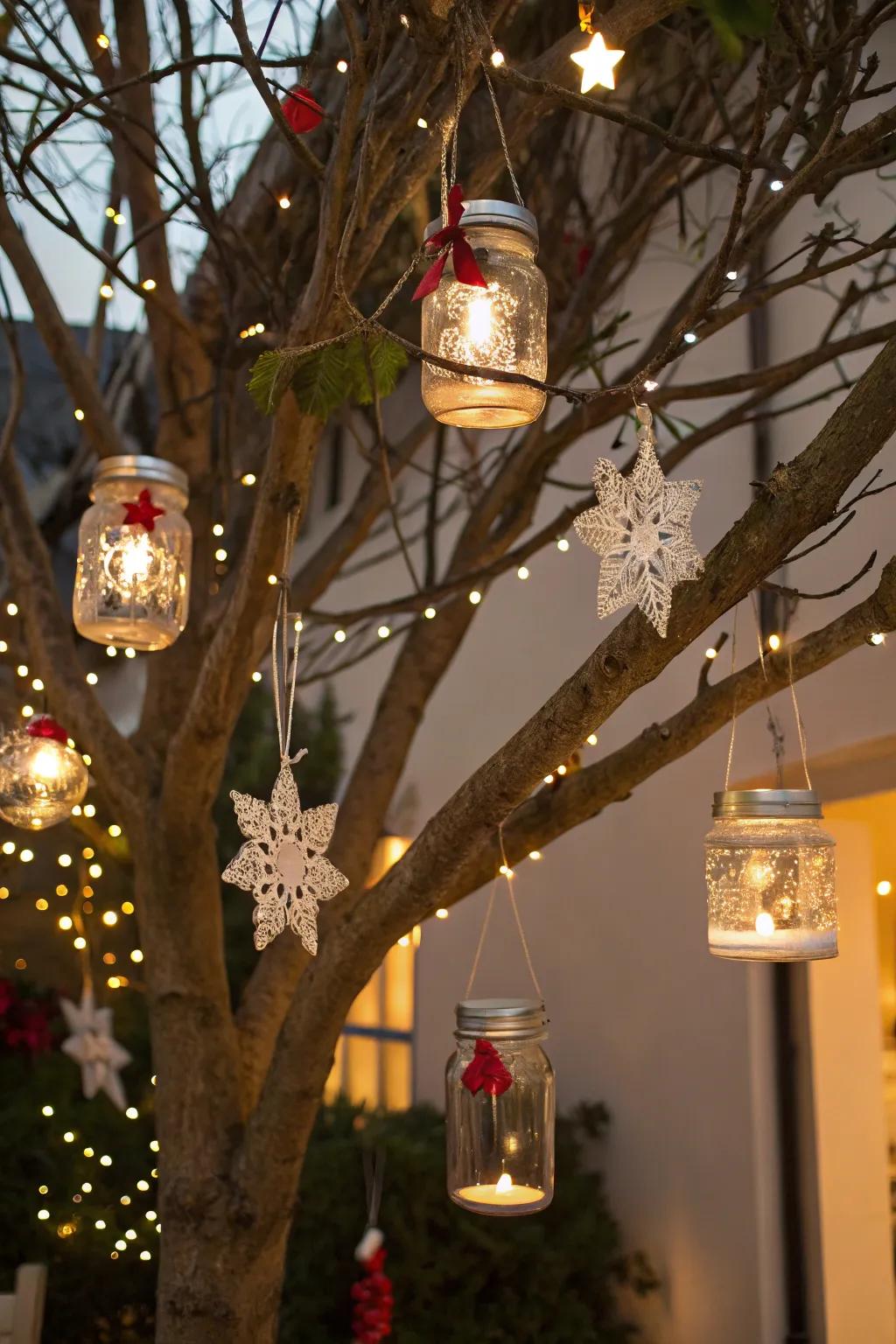 Starlight flask cover adornments projecting a warm shine on the festive plant.