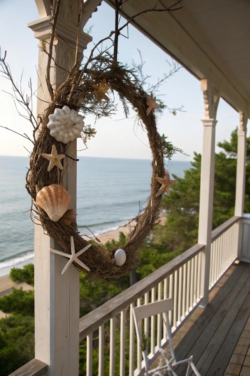 A seaside-inspired wreath that encapsulates the essence of summer by the sea.