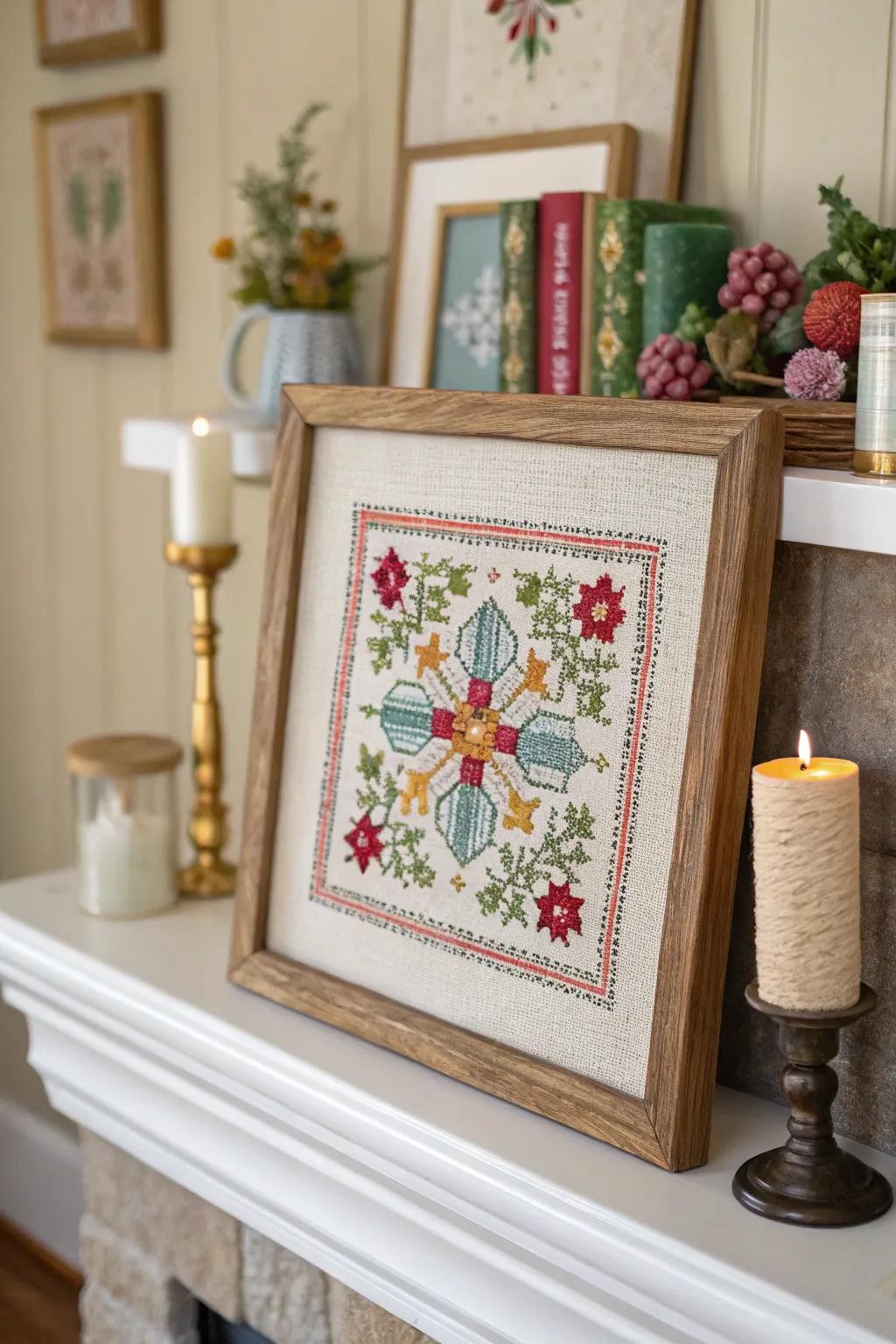 Cross stitch on canvas frames enriches texture within your decor