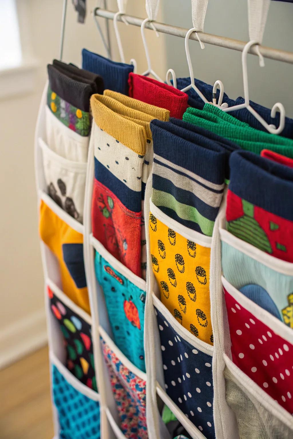 Get the most out of your space with a convenient hanging sock organizer.