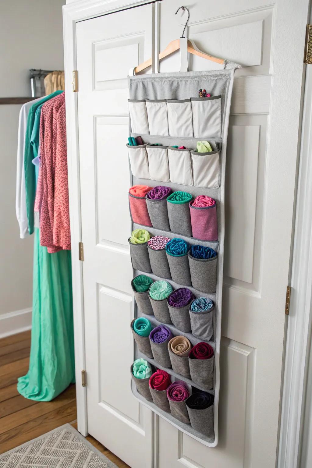 Keep your leggings visible and accessible with innovative over-the-door organizers.