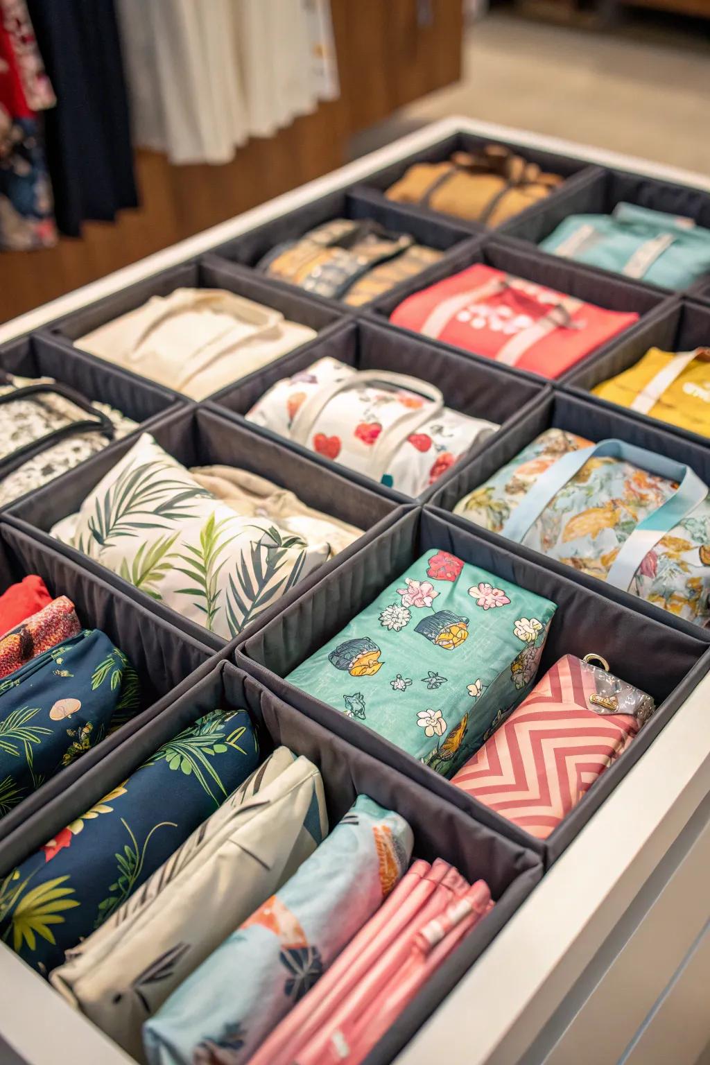 Compacting carryalls keeps them organized and space-saving.