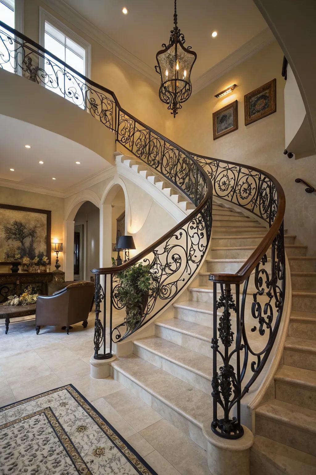 Intricate iron railings add character and artistry.
