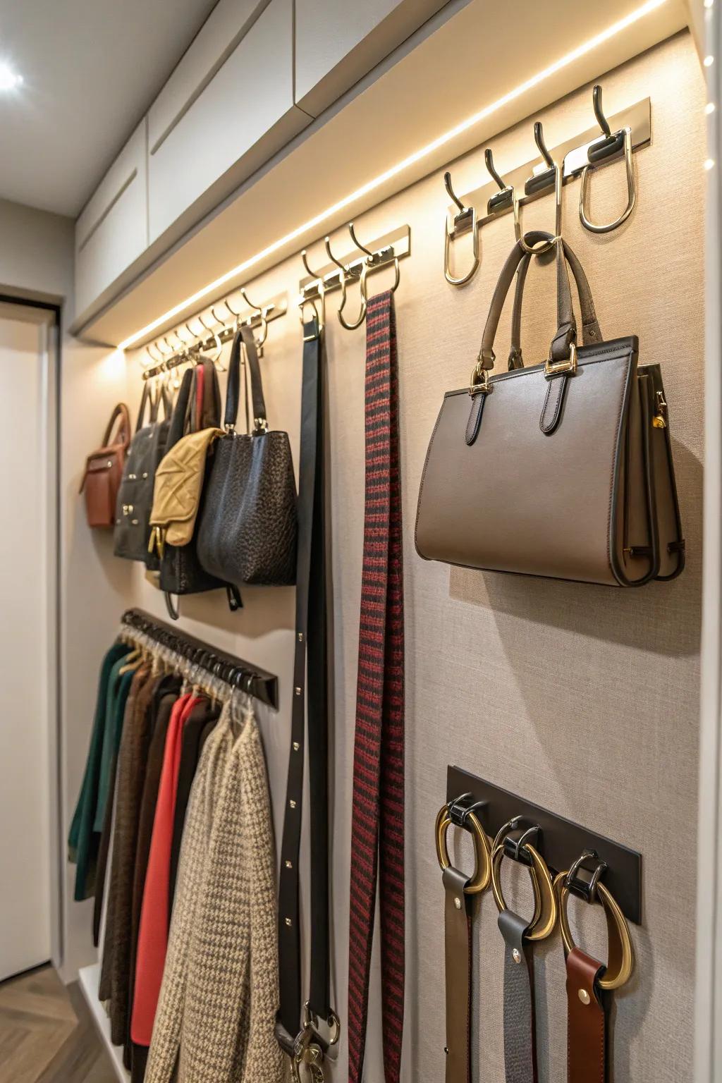 Enjoy the versatility of multi-functional hooks in your closet.