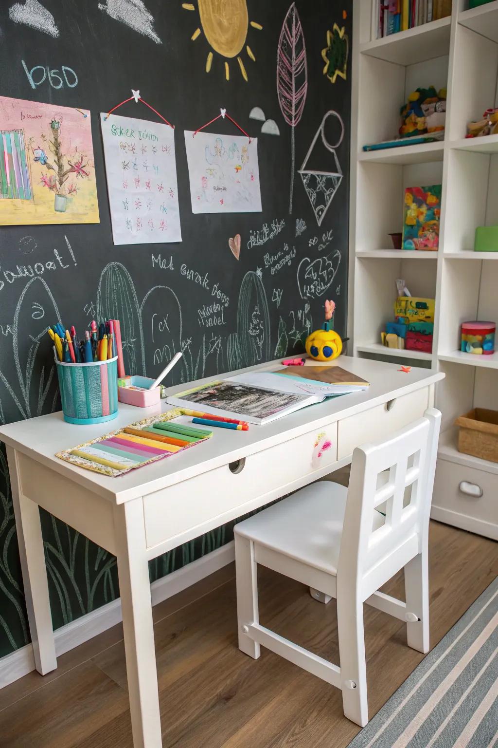 Chalkboard walls are ideal for emerging artists.