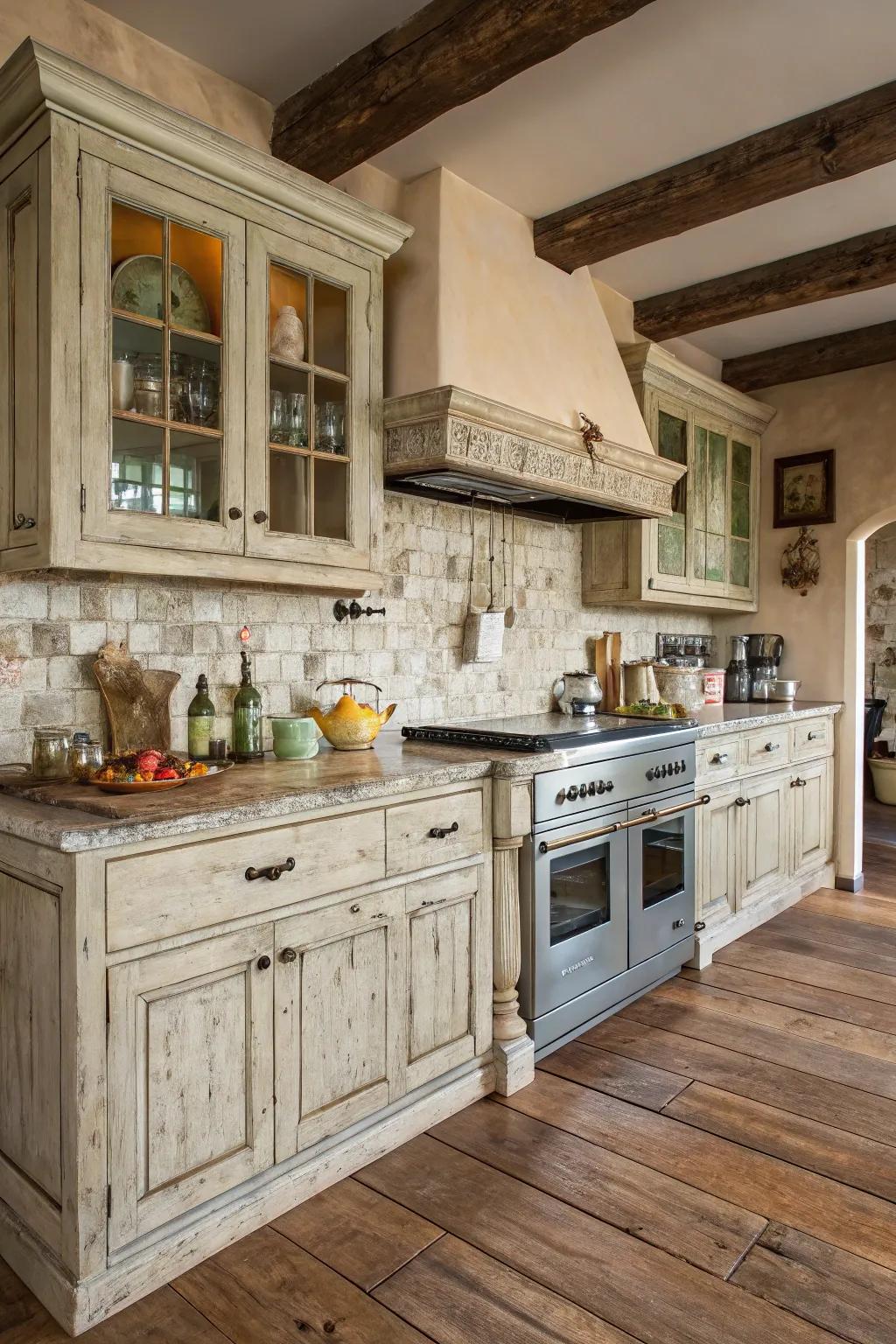 Aged treatments imbue your kitchen with country appeal and distinctiveness.