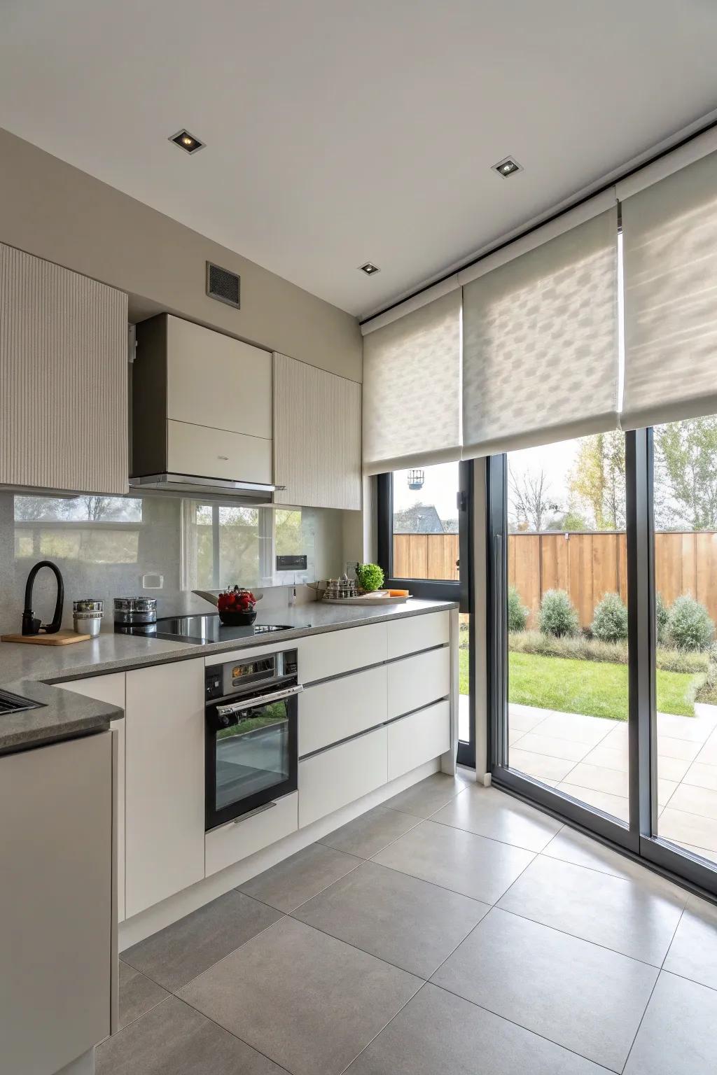 Roller shades extend a refined and useful resolution for contemporary kitchens.