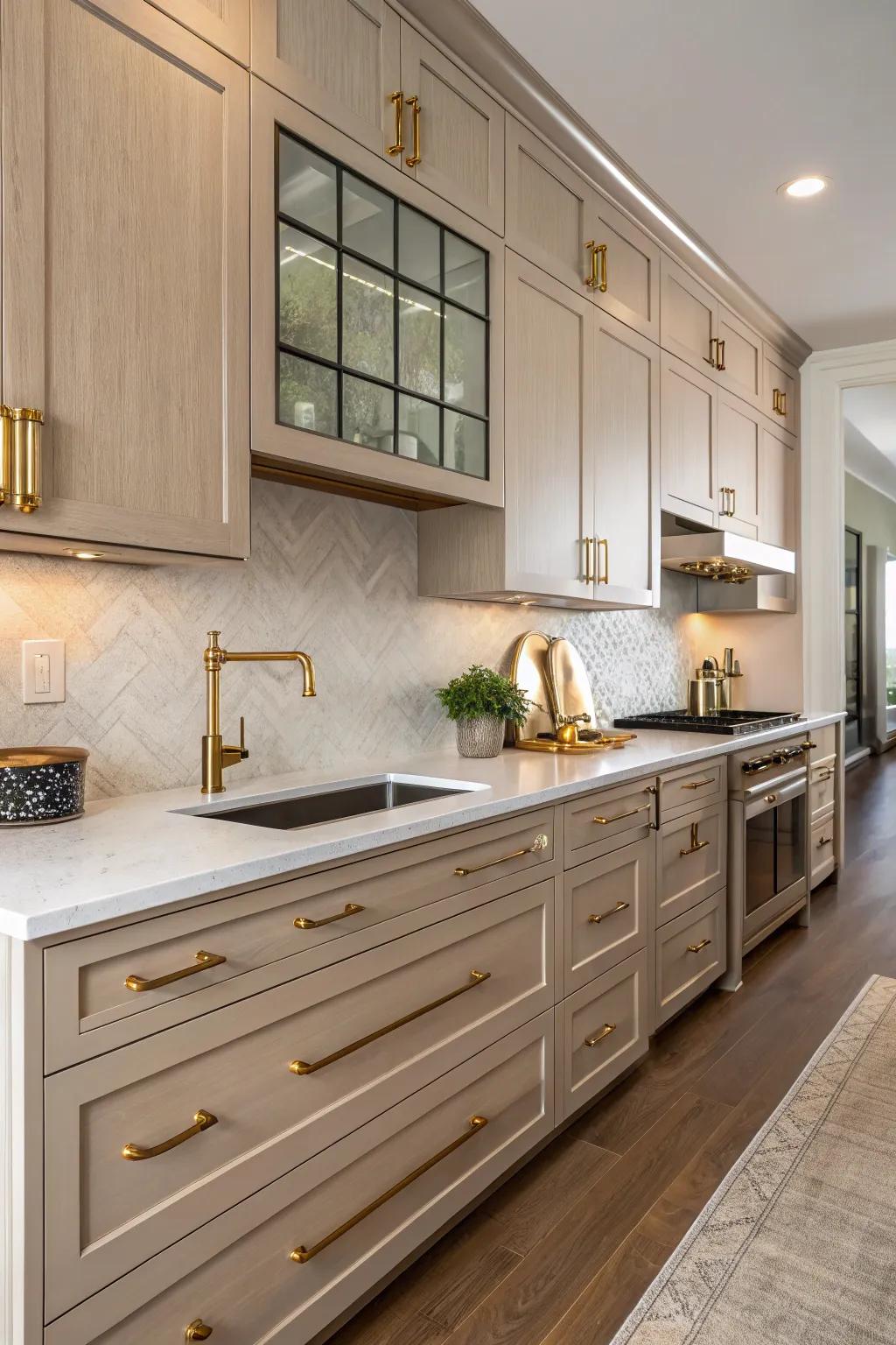 Opulent untreated brass fixtures bestowing warmth and charm.