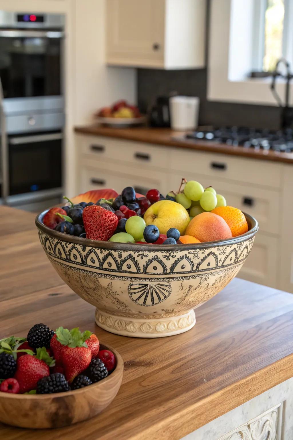 Handcrafted pottery bowls imbue any kitchen with artistic charm.