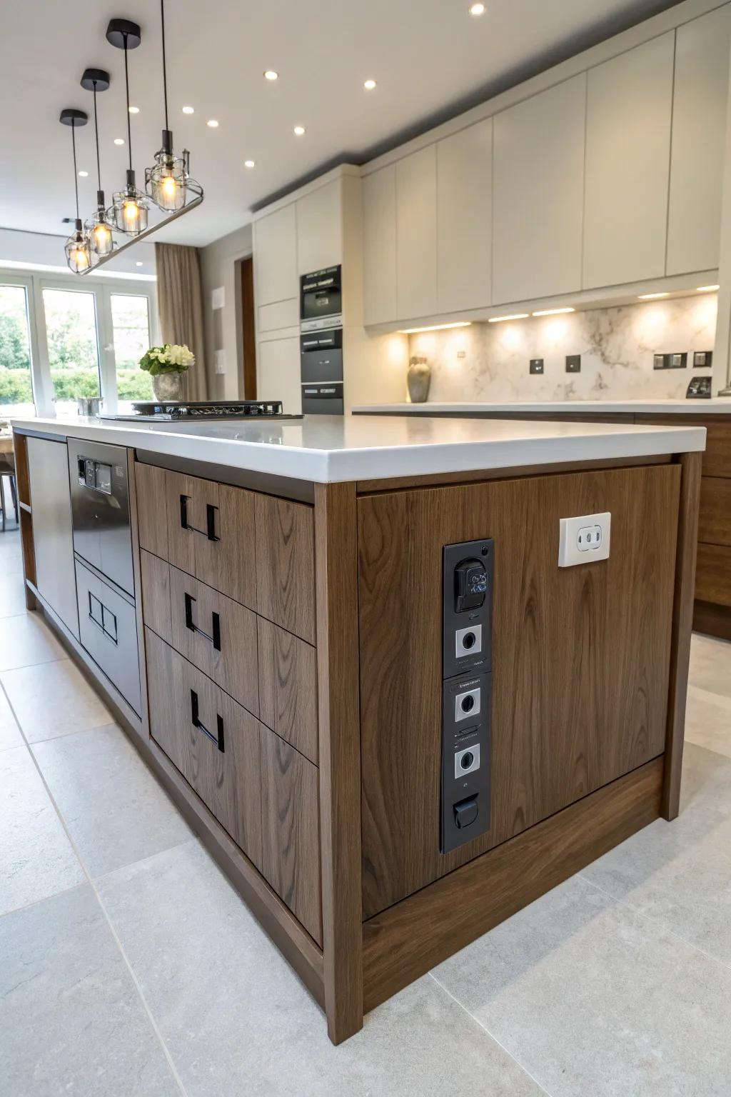 Combined outlets effortlessly synchronize with the kitchen's design.