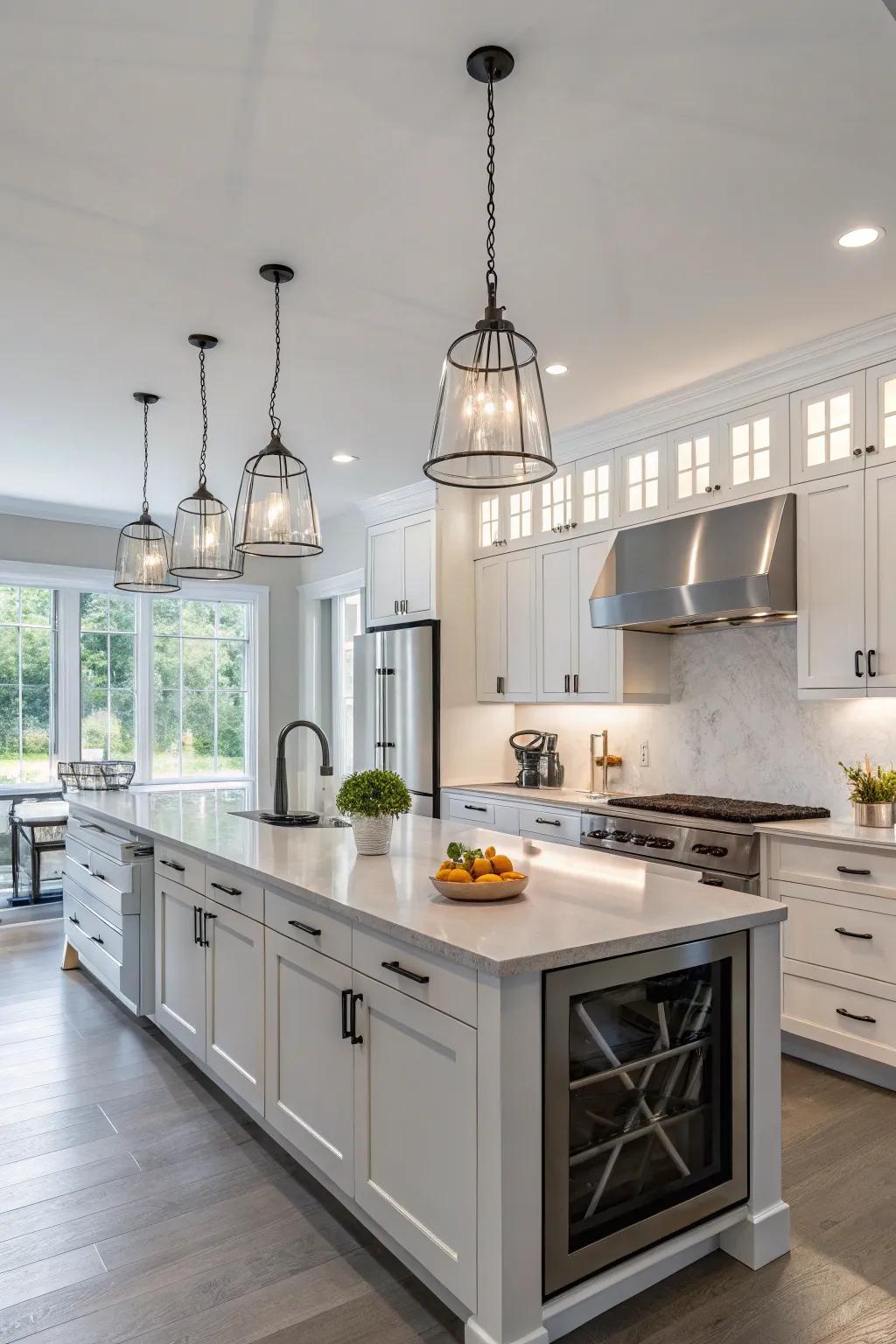 A kitchen featuring stylish modern fixtures.