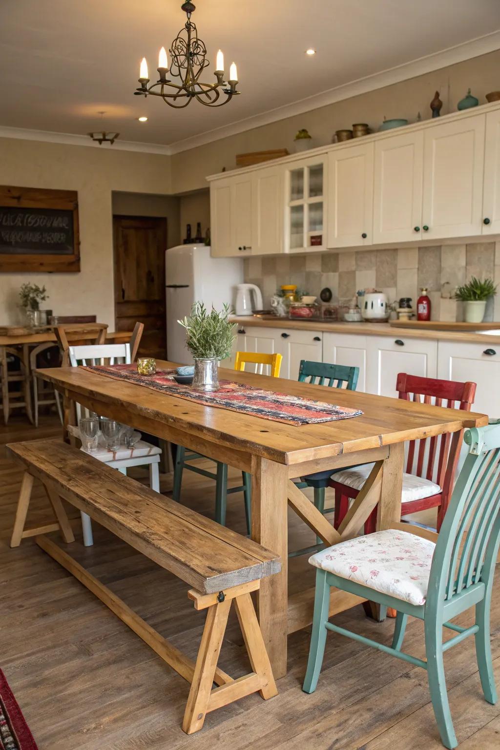 Blend and match seating styles for a unique kitchen character.