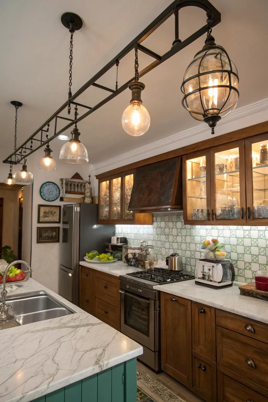 Establish visual intrigue by blending different materials in your illumination choices.