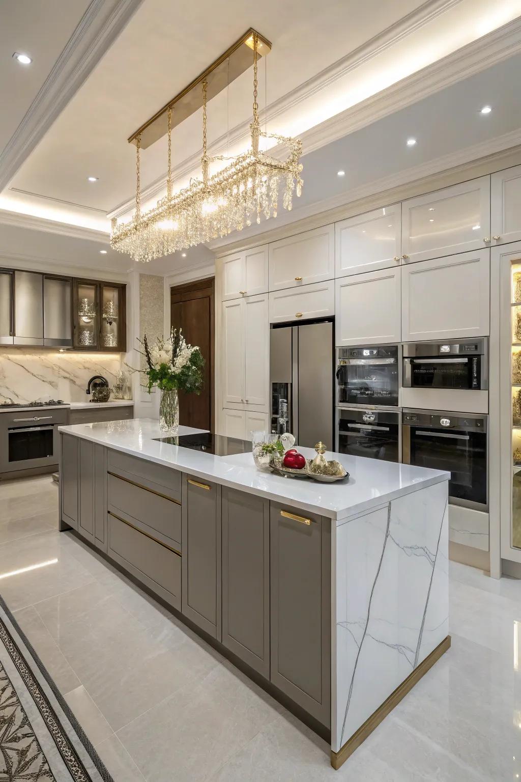Quartz surfaces masterfully blend luxury with functionality.