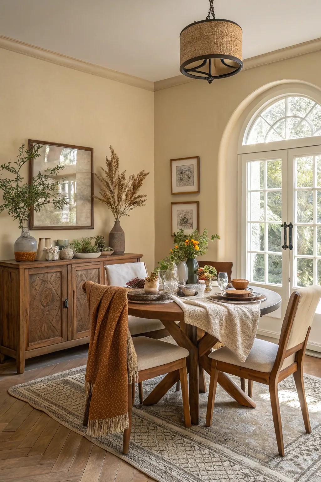 Natural pigments echo the serenity of a lake house setting.