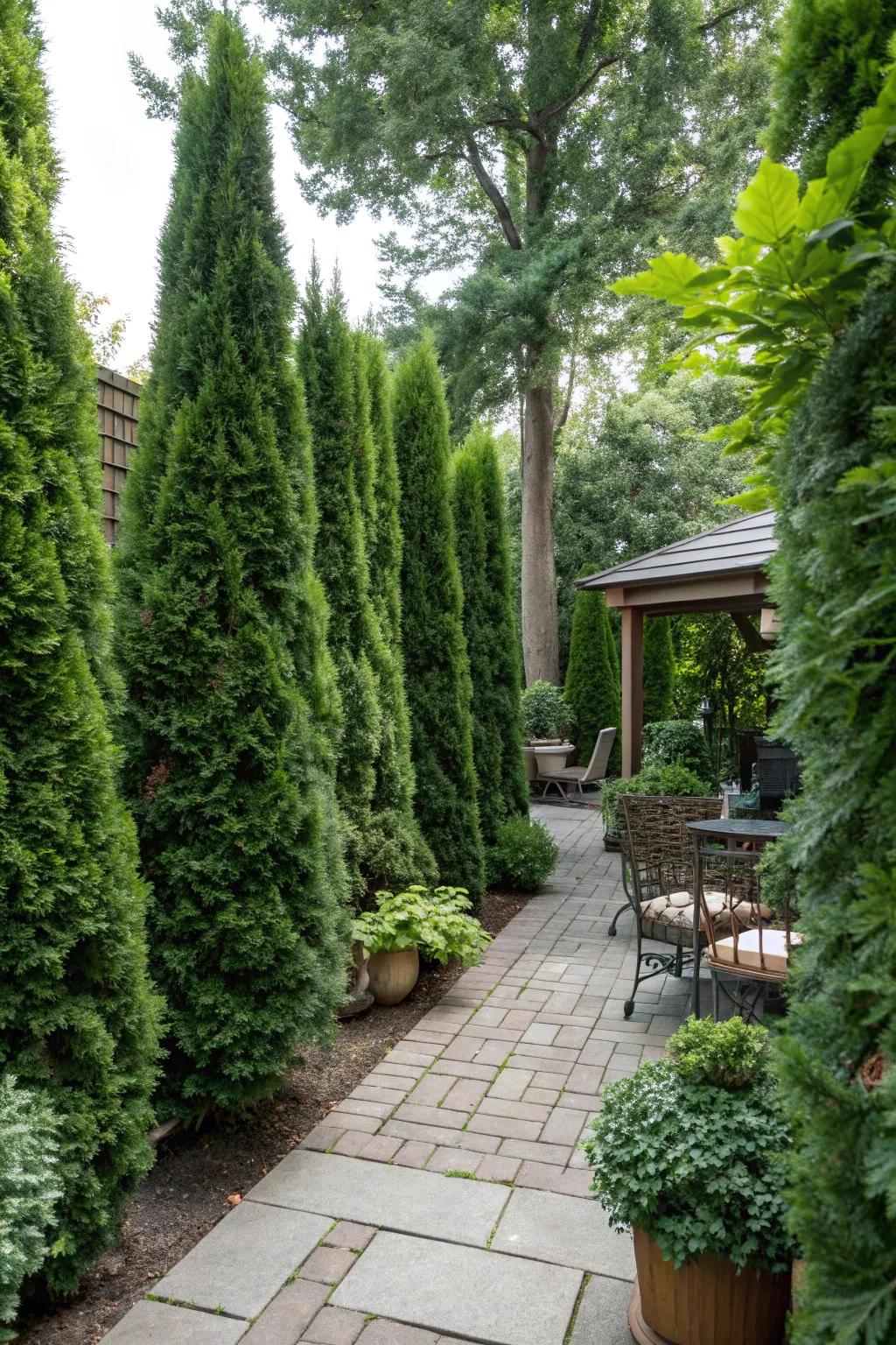 Thuja embraces your patio, creating an intimate, natural setting.