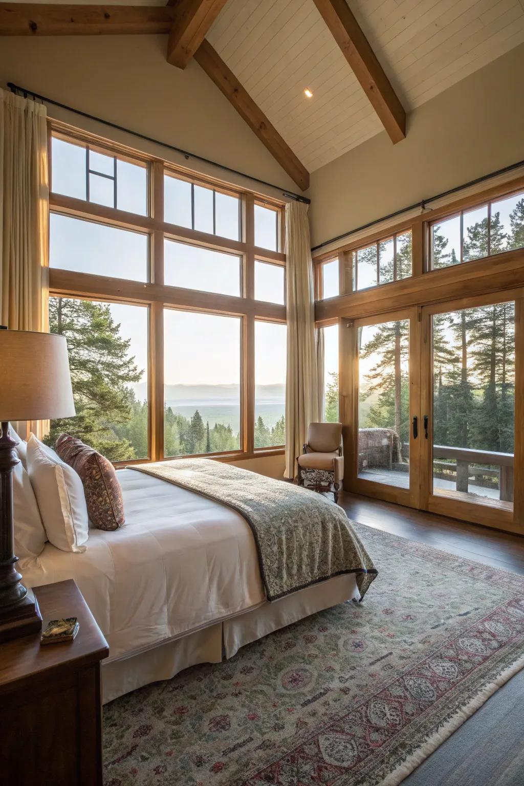 Natural light cascades into this sizable bedroom, forging an inviting and unrestrictive ambiance.