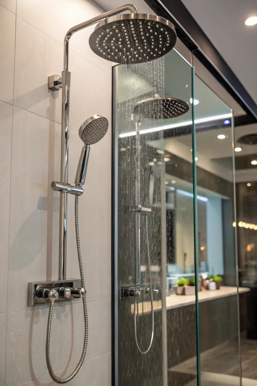 Multiple spray nozzles evoke an extravagant, spa-inspired experience.