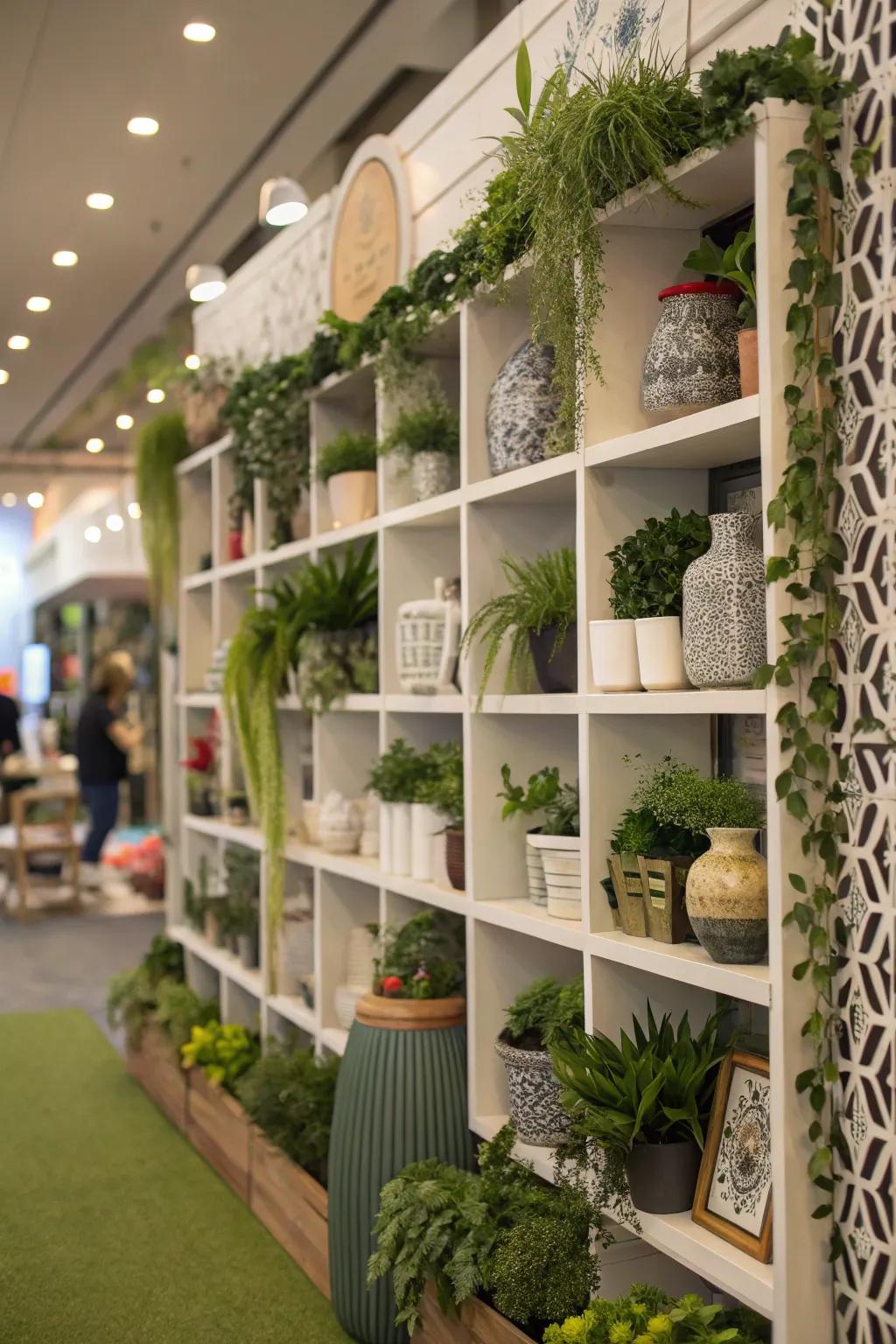 Shelving units offer a blend of display and function, enriching any expansive wall.