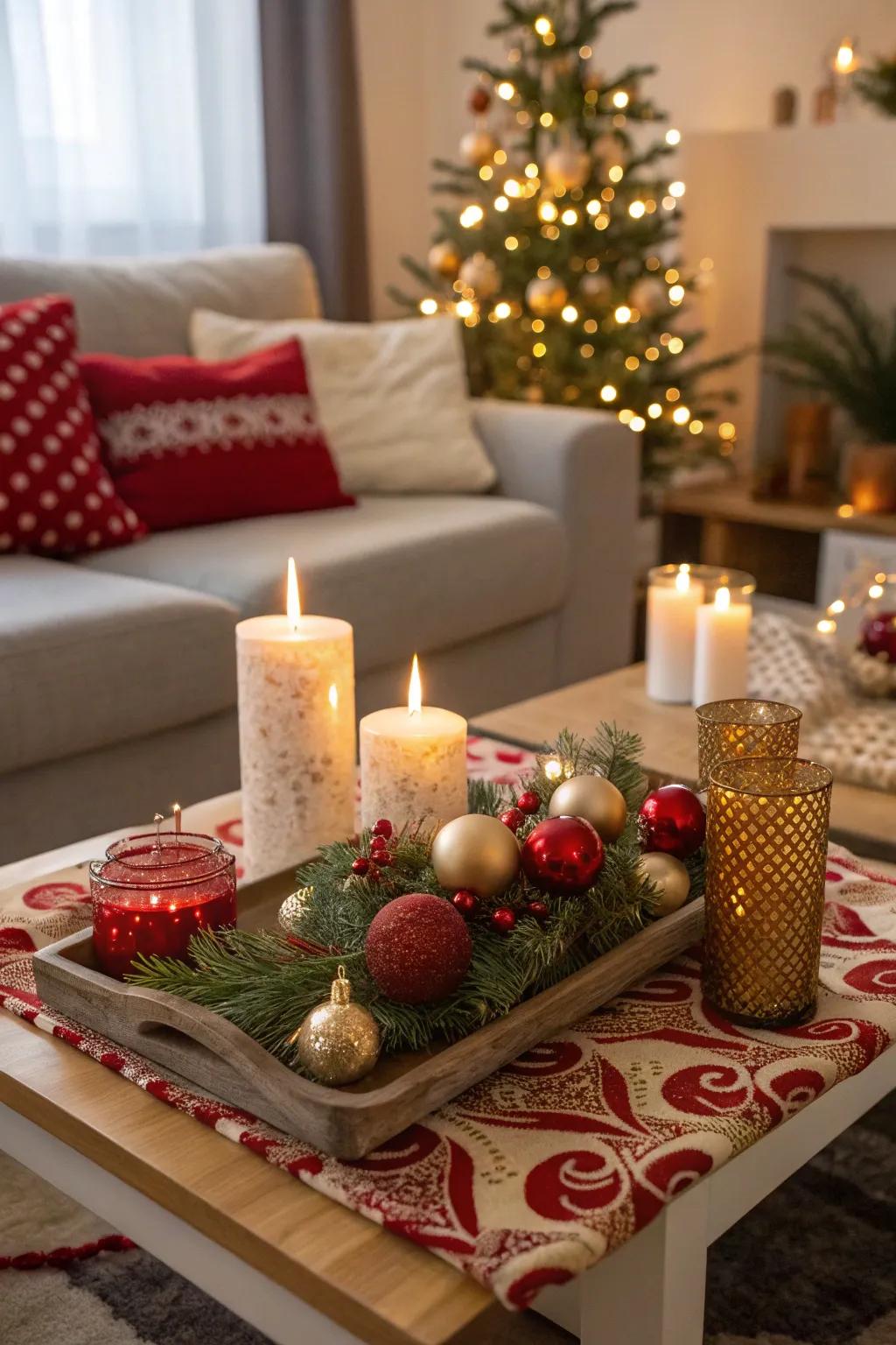 A festive table setting adds a touch of holiday cheer to your living room.