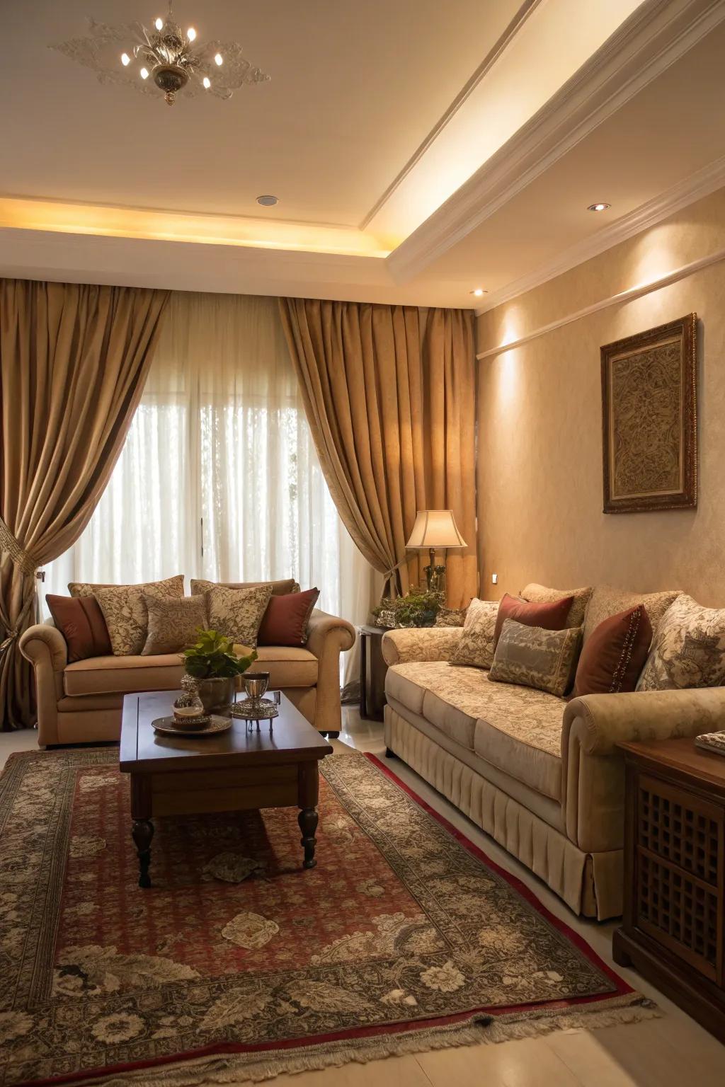 Coordinating window coverings with other ornamental components imparts balance to your living space.