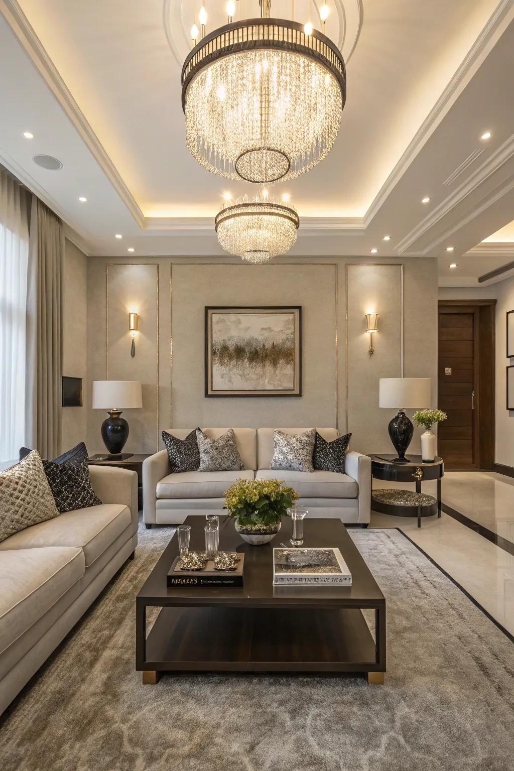 A central coffee table that unites the room.