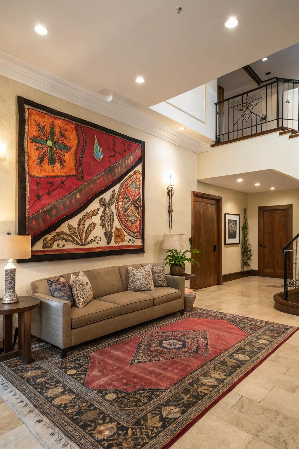 A lobby intensified by an arresting piece of art