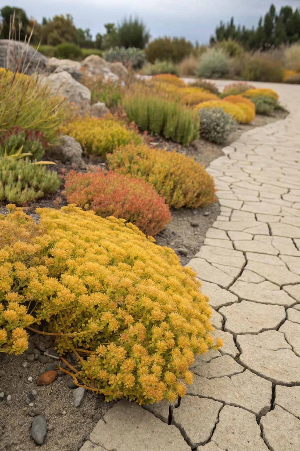 Angelina Sedum introducing color to an arid garden locale.