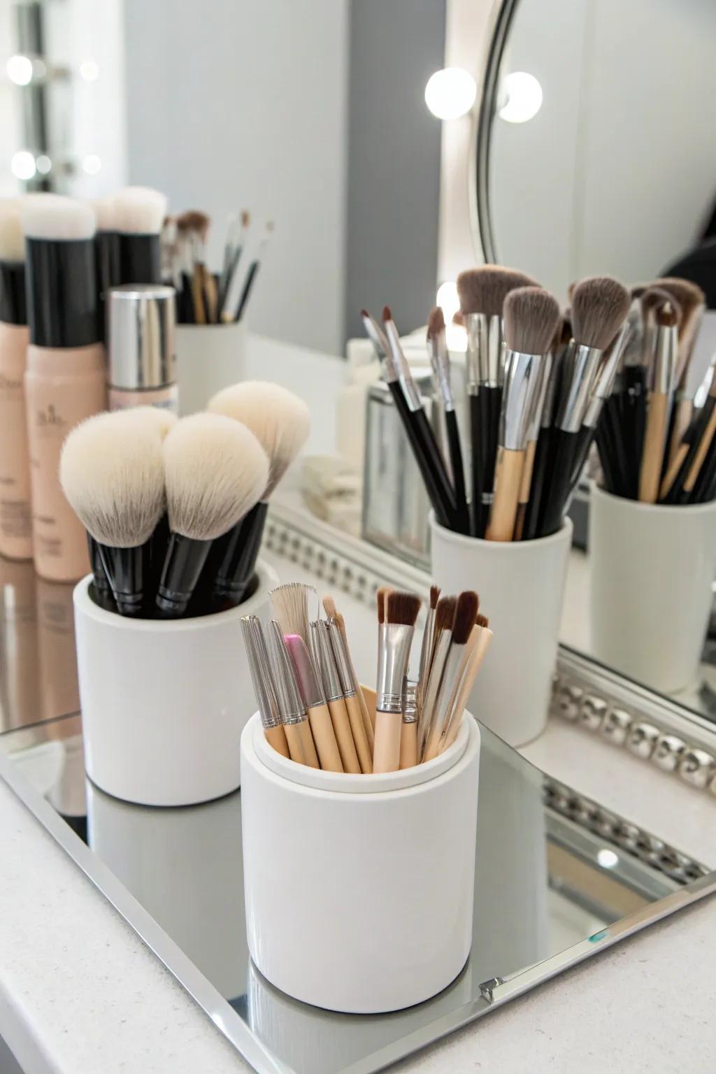 Subtle tones fashion a traditional and polished impression for brush storage.